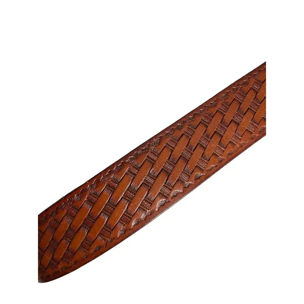 Vintage Mens Genuine Leather Belt Size 34 / 36 Brown Basketweave Silver Buckle